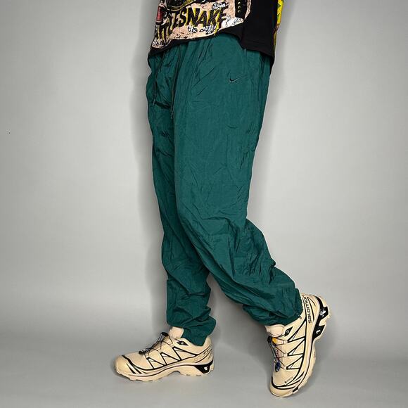 Vintage Nike Track Pants Forest Green Nylon Joggers Subtle Swoosh